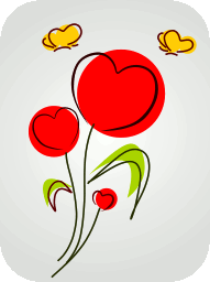 Red heart-shaped flowers and butterflys