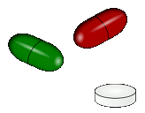 Red, green and white pills